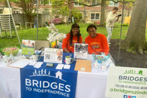 Director of Development Ray Bolton and Development Associate Maya Miller of Bridges to Independence at the Bunny Hop sponsored by Clarendon United Methodist Church, Arlington, Virginia